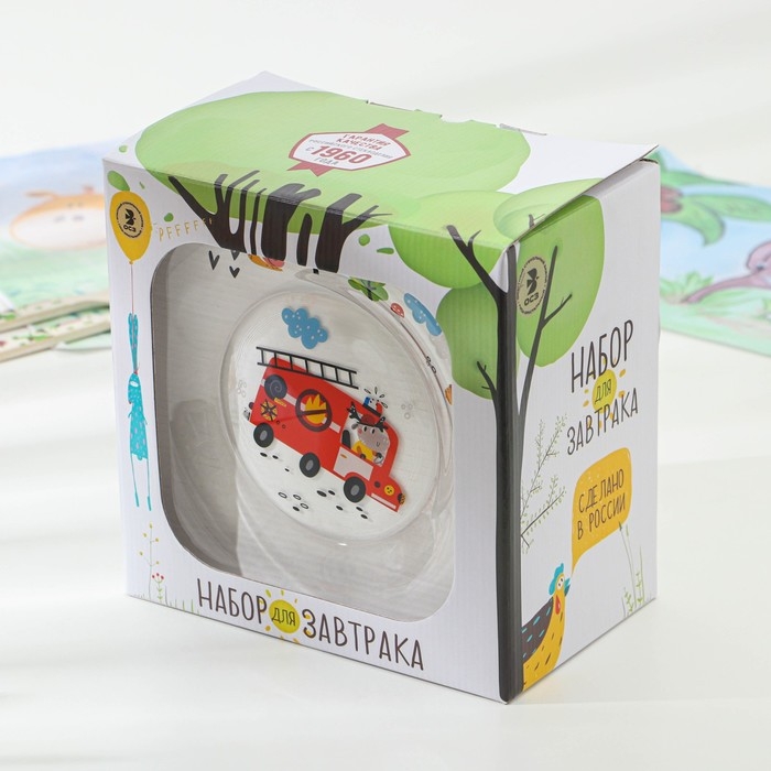 Набор стеклянной детской посуды «Спецтехника», 3 предмета Набор стеклянной детской посуды «Спецтехника», 3 предмета