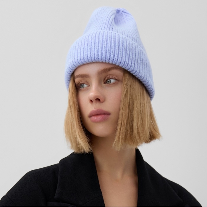 Шапка женская MINAKU с отворотом, размер 54-56, цвет сиреневый Шапка женская MINAKU с отворотом, размер 54-56, цвет сиреневый