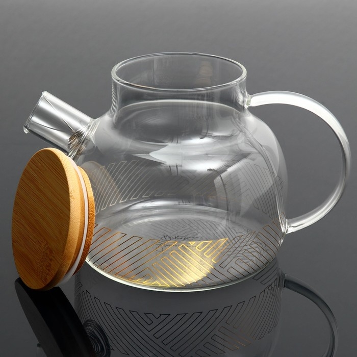 Чайник стеклянный заварочный с бамбуковой крышкой «Геометрия», 1000 мл Чайник стеклянный заварочный с бамбуковой крышкой «Геометрия», 1000 мл