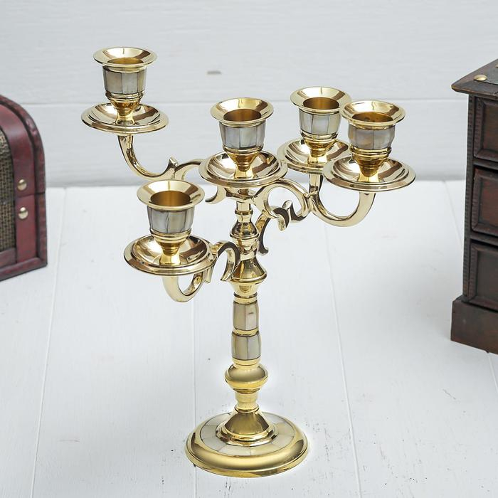 Подсвечник латунь на 5 свечей Подсвечник латунь на 5 свечей "Клим" с перламутром 22,5х22,5х23 см