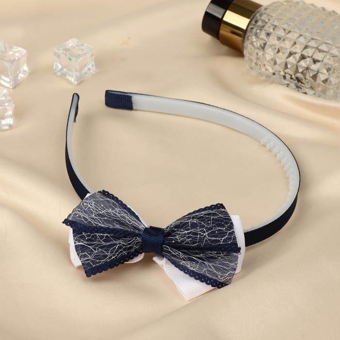 Ободок для волос  Ободок для волос "Бантик" узоры, 1 см, бело-синий