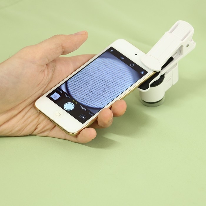 Лупа с линзой 10х для макросъёмки на прищепке для телефона, с подсветкой Лупа с линзой 10х для макросъёмки на прищепке для телефона, с подсветкой