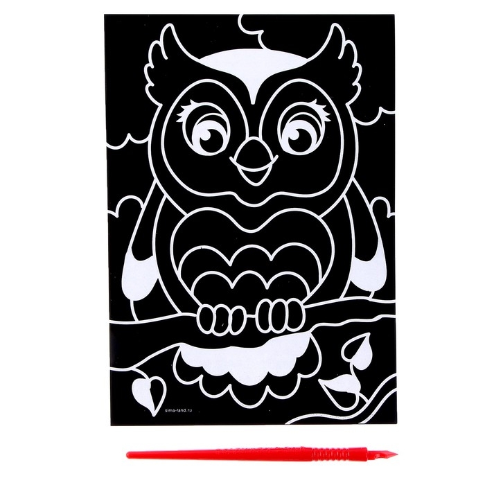 Набор для творчества: лунная гравюра детская и аппликация пайетками «Сова»