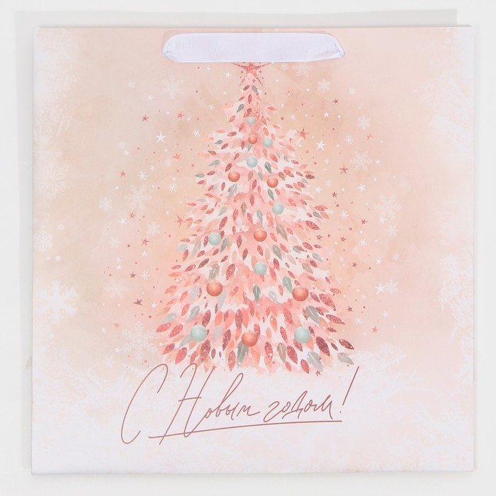 Пакет подарочный новогодний ламинированный квадратный «Pink», 30 х 30 х 12 см, Новый год Пакет подарочный новогодний ламинированный квадратный «Pink», 30 х 30 х 12 см, Новый год
