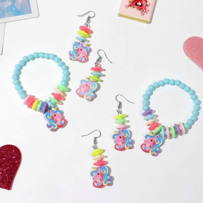 Набор детский «Выбражулька» 2 предмета: серьги, браслет, единорожки, цвет МИКС Набор детский «Выбражулька» 2 предмета: серьги, браслет, единорожки, цвет МИКС