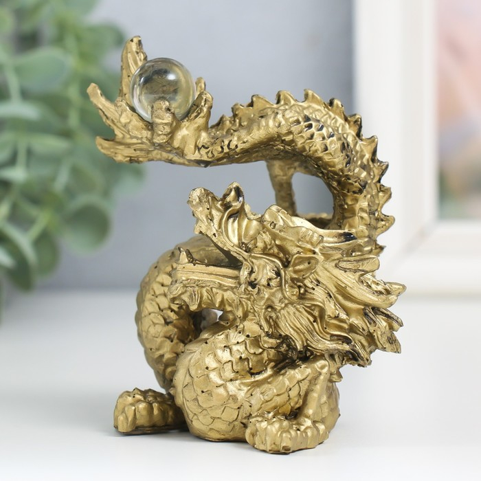 Нэцке полистоун под бронзу  Нэцке полистоун под бронзу "Дракон с шаром" 10,5х7,5х6,5 см