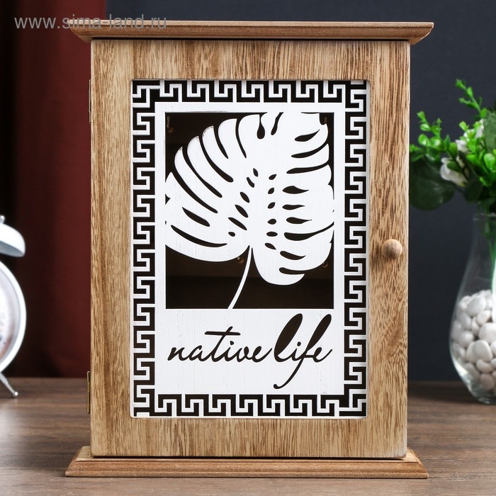 Ключница дерево 6 крючков Ключница дерево 6 крючков "Пальмовый лист и греческий узор" 25,5х20,5х6,5 см