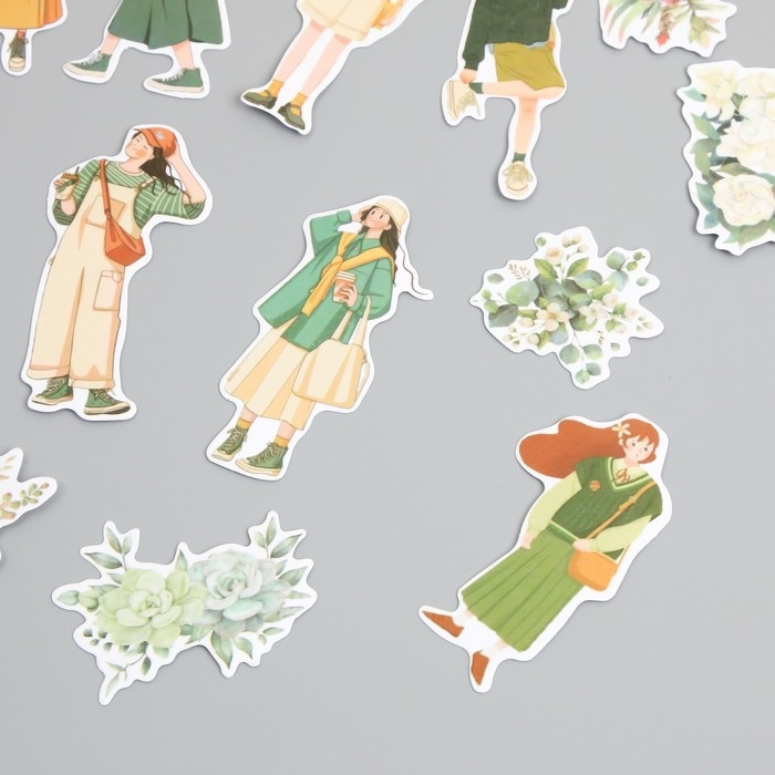 Наклейки для творчества Наклейки для творчества "Девушки и цветы. Зелёное настроение" 4х8 см н-р 40 шт 0,5х12х8 см