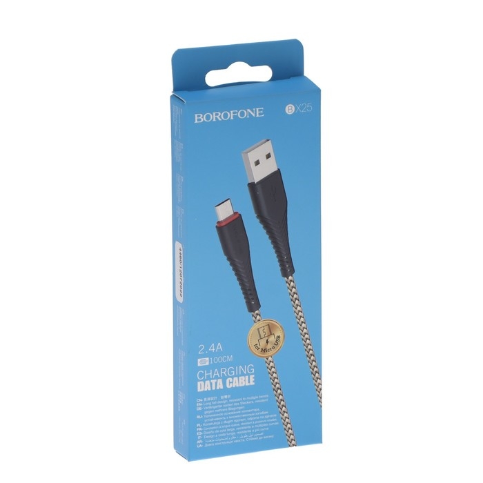 Кабель Borofone BX25, microUSB - USB, 2.4 А, 1 м, нейлоновая оплётка, чёрный