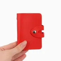 Визитница на кнопке, 24 карты, однотонная, красная