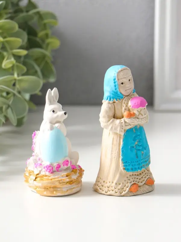 Статуэтки набор 2шт  "Пасхальный №1" девушка 9х4 см, заяц 8х4 см
