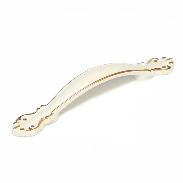 Ручка-скоба мебельная РС201, м/о 96 мм, белая, с золотой вставкой