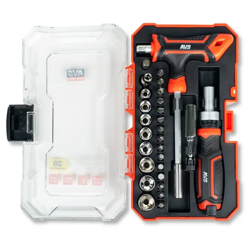 Отвертка реверсивная с насадками (28 предметов) AVS ORS28