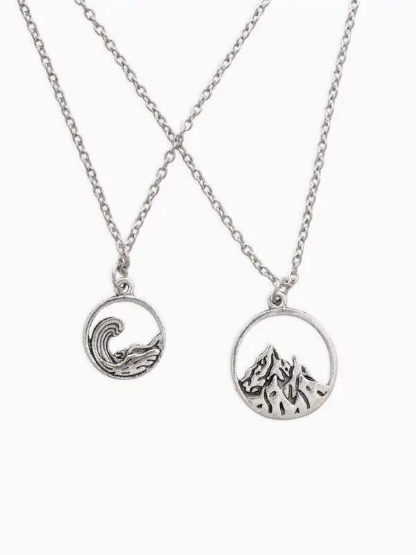 Кулоны парные &laquo;Горы и море&raquo;, 45 см, цвет чернёное серебро