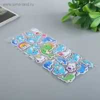 Наклейка пластик "Динозавры/Тюлени" выпуклая с золотой обводкой МИКС 28х11 см