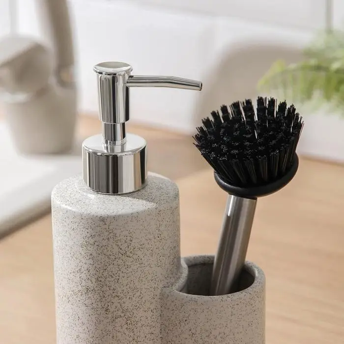 Дозатор для моющего средства с щёткой &laquo;Минимал&raquo;, 400 мл, цвет белый