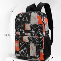 Рюкзак школьный на молнии, с карманами, с принтом, размер 30&times;13&times;42 см, чёрный/оранжевый