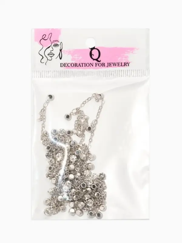 Цепочка со стразами 4 мм. L=100 см, мелкое плетение 2*1,8 мм, цвет серебро