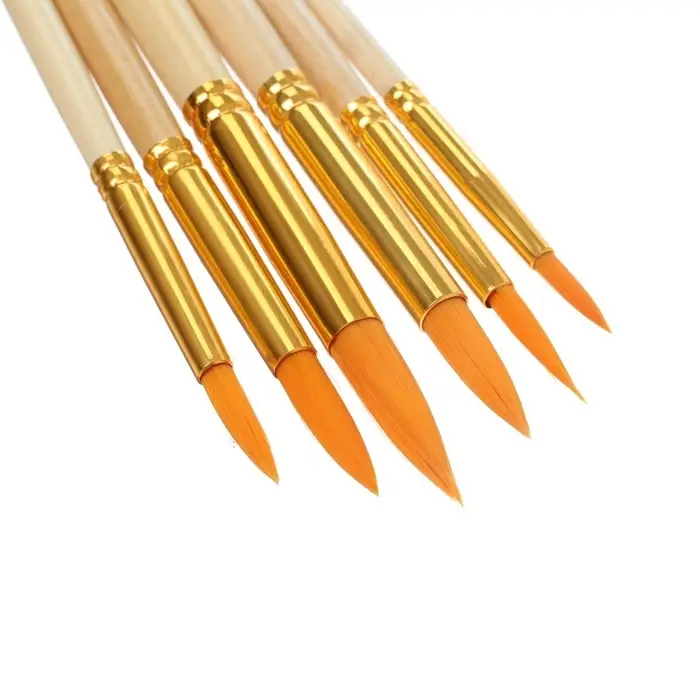 Набор кистей для рисования, синтетика, 6 штук: № 2, 4, 6, 8, 10, 12, круглые, деревянная ручка, международный размер