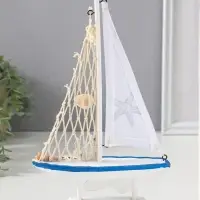 Сувенир дерево "Парусник с морской звездой на парусе" бело-синий 16,5х4,5х27,5 см