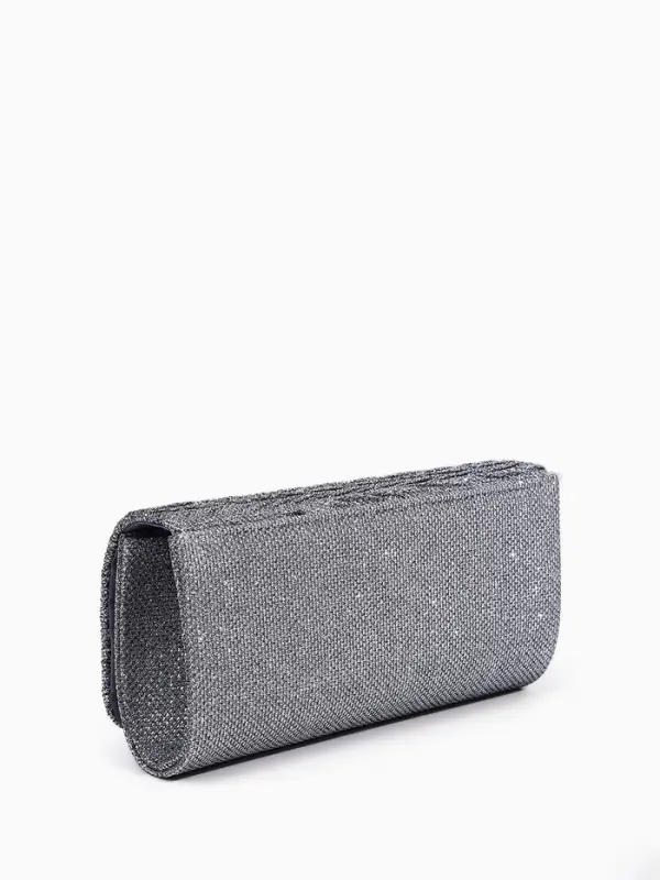 Сумка-клатч вечерняя на магните, на серебристой цепочке, светло-серая