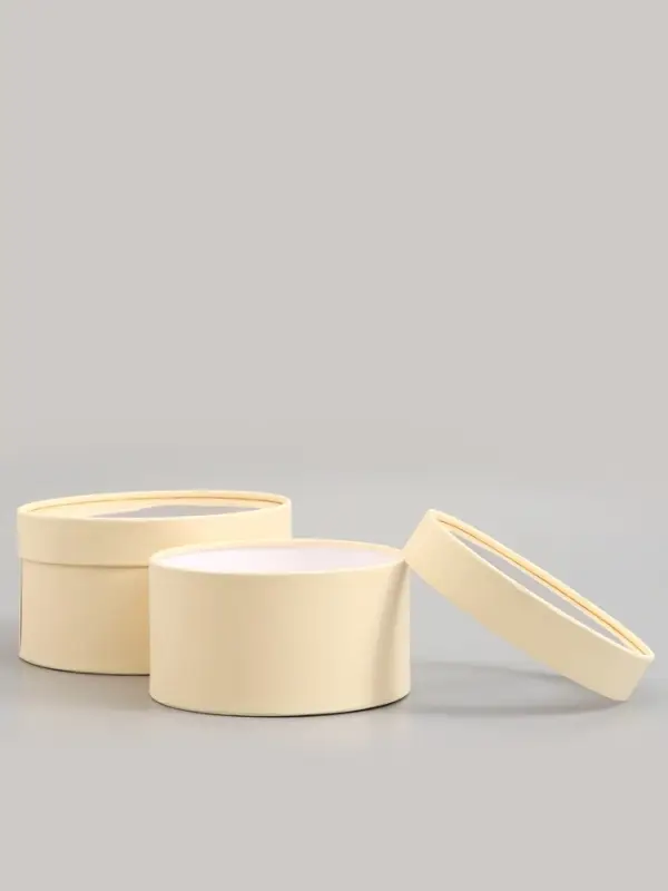 Набор подарочных коробок 2 в 1 круглых, сливочная, с окном, 21&times;11 - 18&times;10 см