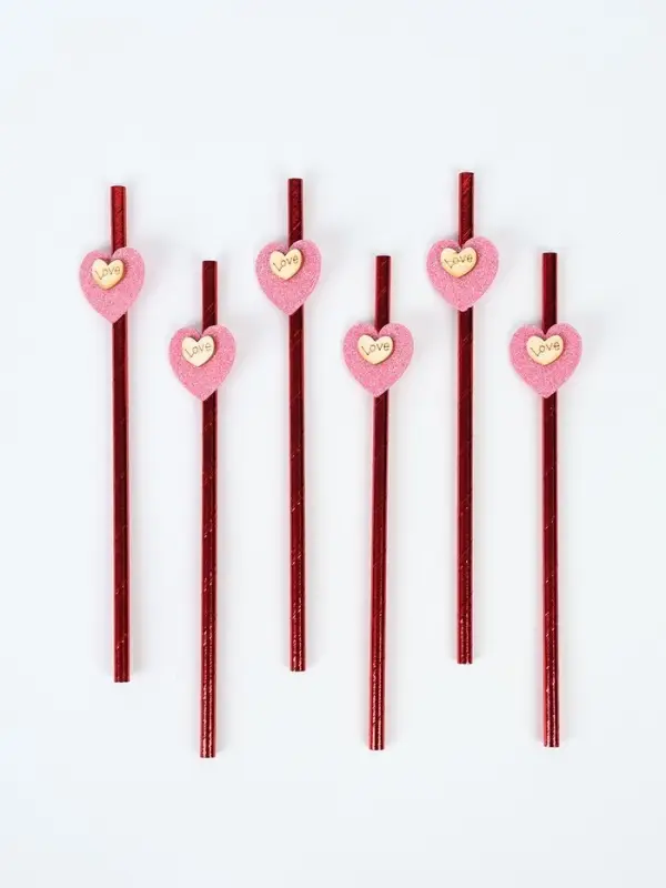 Трубочки для коктейля &laquo;Сердце&raquo;, красные (набор 6 шт)