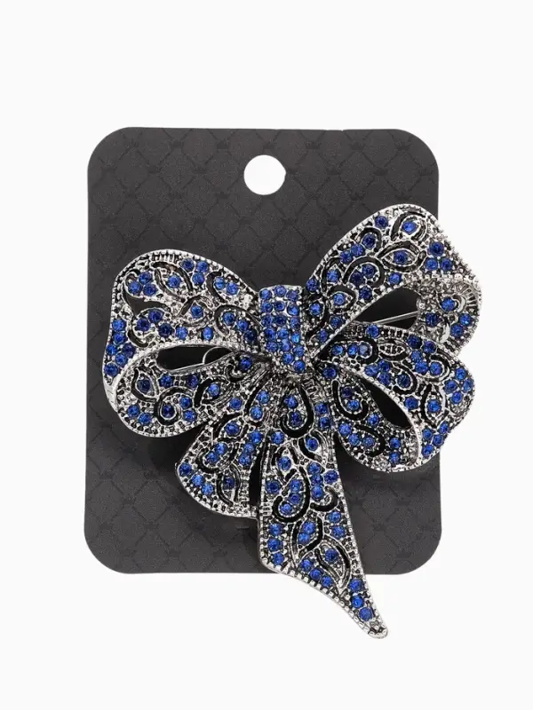 Брошь &laquo;Бант&raquo;, узорчатый, цвет бело-синий в чернёном серебре МИКС