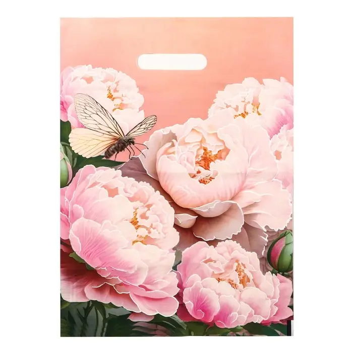 Пакет полиэтиленовый с вырубной ручкой «Нежные пионы», 30×40 см, 50 мкм Пакет полиэтиленовый с вырубной ручкой «Нежные пионы», 30×40 см, 50 мкм
