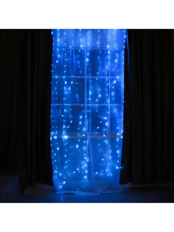 Гирлянда &laquo;Занавес&raquo; 2.8&times;3 м, роса на крючках, с пультом, IP20, серебристая нить, 300 LED, свечение синее, 8 режимов, USB
