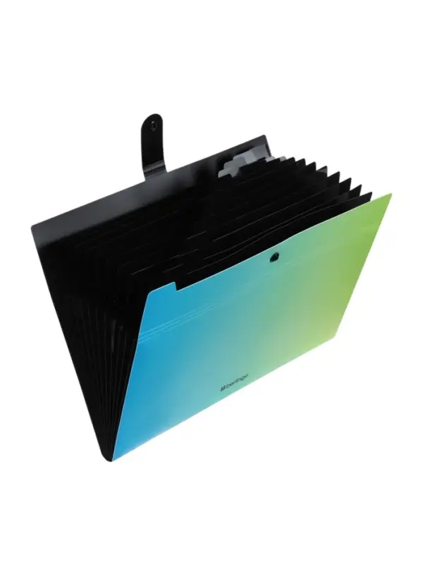 Папка А4 Radiance, 12 отделений, 600 мкм, на кнопке, голубой/зеленый градиент