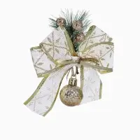 Ёлочные игрушки 2 шт. &laquo;Зимнее волшебство. Еловая композиция&raquo; пластик, бант с принтом, 11&times;13 см, бело-золотой