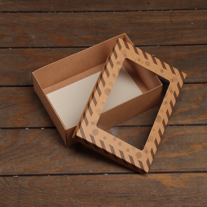 Коробка складная, крышка-дно, с окном Коробка складная, крышка-дно, с окном "Подарок от Деда Мороза" 21 х 15 х 7 см