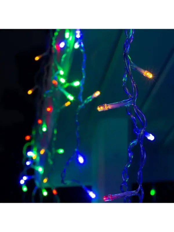 Гирлянда &laquo;Бахрома&raquo; 4&times;0.6 м, IP44, прозрачная нить, 180 LED, свечение мульти, 8 режимов, 220 В