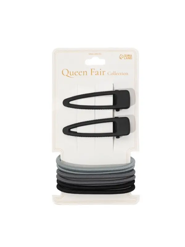 Набор для волос QF &laquo;Лиора&raquo;, 6 резинок, 2 заколки 5 см, классика, чёрно-серый