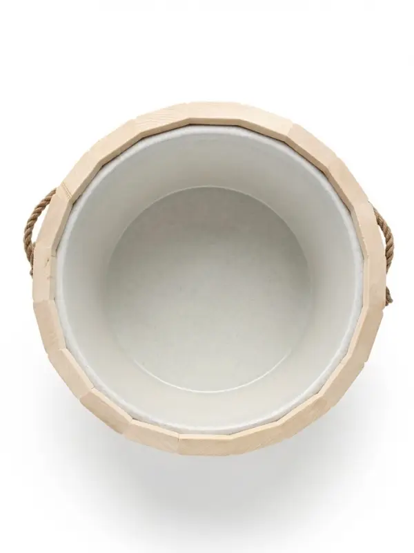 Ведро из липы, 15л,  пластиковая вставка, ручка-веревка "Русские узоры"