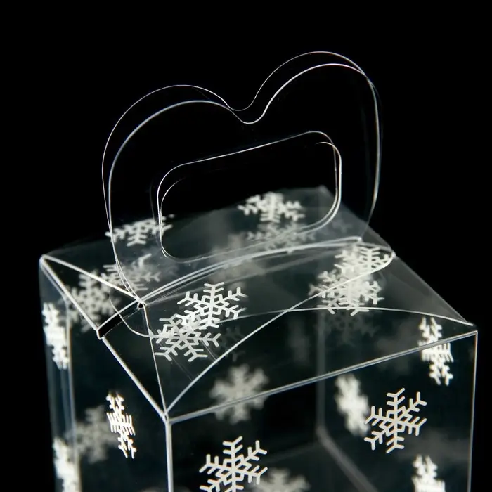 Коробка подарочная новогодняя складная ПВХ «Снежинки» 5×5×5 см Коробка подарочная новогодняя складная ПВХ «Снежинки» 5×5×5 см