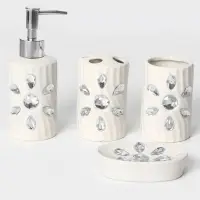 Аксессуары для ванной Доляна &laquo;Дерево&raquo;, 4 предмета, дозатор 300 мл, мыльница, 2 стакана, белые
