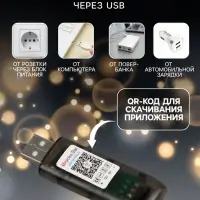 Умная гирлянда &laquo;Нить&raquo; 6 м с насадками &laquo;Лампочки с шишками&raquo;, IP20, тёмная нить, 20 LED, свечение RGB, USB