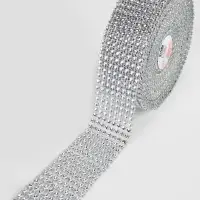 Лента с имитацией страз, 4 см, 9&plusmn;1 м, цвет серебряный
