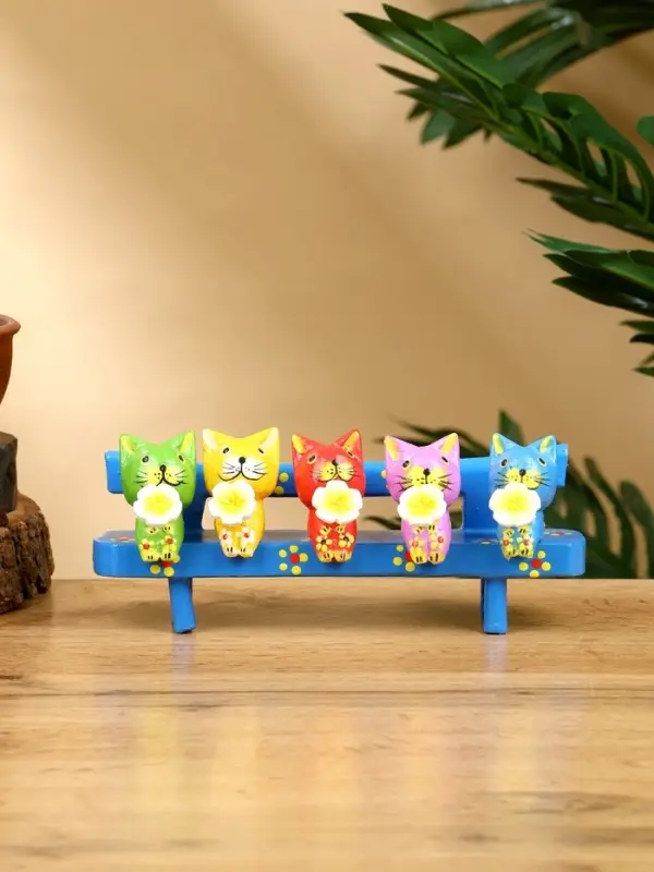 Сувенир "Котята на скамейке" дерево 19х8х6 см, цв. голубой