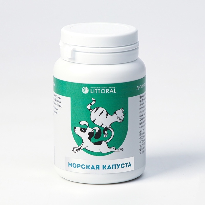 Пивные дрожжи  Пивные дрожжи "Блестящая шерсть" для кошек и собак, с морской капустой, 80 таб