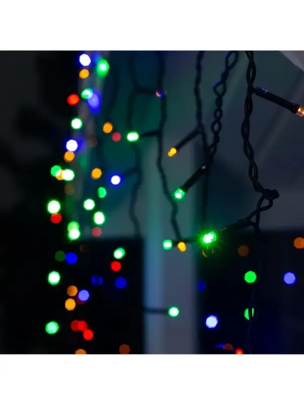 Гирлянда &laquo;Бахрома&raquo; 3&times;0.6 м, IP44, УМС, тёмная нить, 160 LED, свечение мульти, 220 В