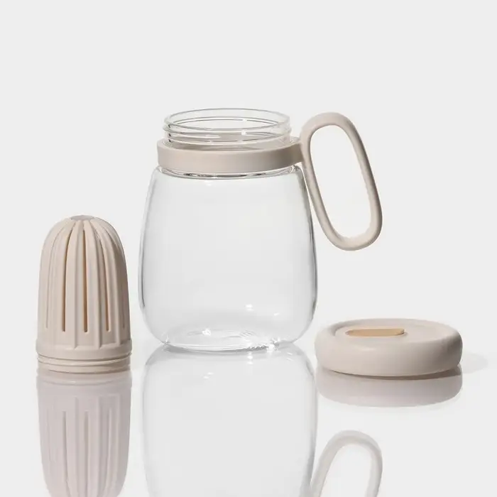 Кружка &laquo;Бьорн&raquo;, 850 мл, с крышкой и трубочкой, стекло, бежевая