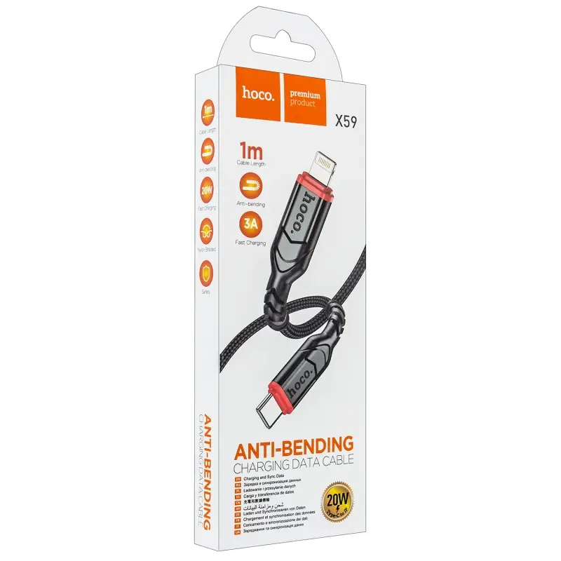 Кабель X59 Type-C на Lightning 1M 3A 20W HOCO черный