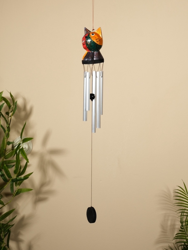 Музыка ветра "Кот" дерево, алюминий 9х8х100 см