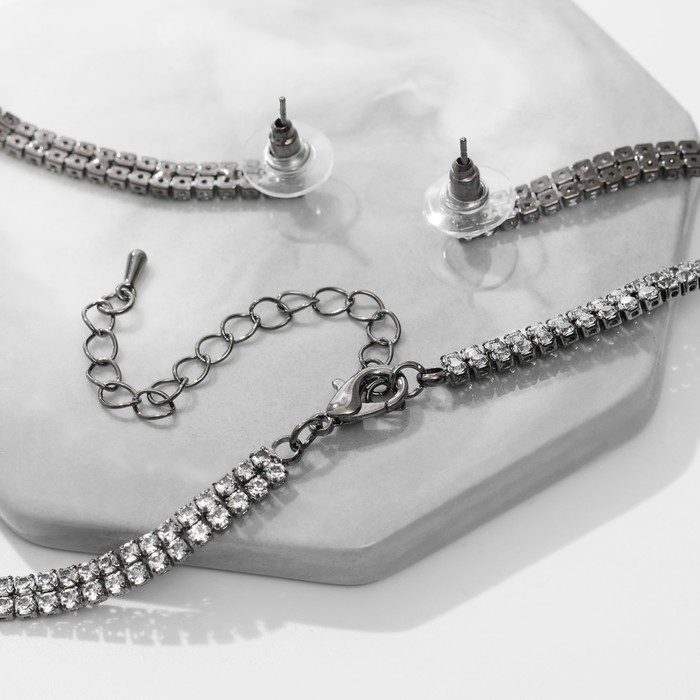 Набор 2 предмета: серьги, кулон «Элегантность» жгут, цвет белый в сером металле, 42 см