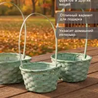 Корзина плетёная для хранения Casa, бамбук, с ручкой, светло-зелёная, набор 3 шт.
