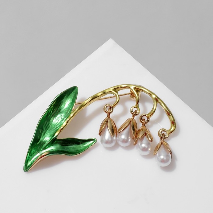 Брошь «Ландыши» веточка, цвет бело-зелёный в золоте Брошь «Ландыши» веточка, цвет бело-зелёный в золоте