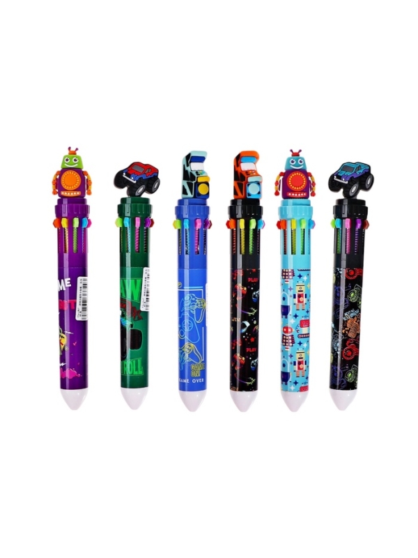 Ручка шариковая автоматическая, 10-ти цветная, штрихкод на штуке, МИКС Робот/Машина Ручка шариковая автоматическая, 10-ти цветная, штрихкод на штуке, МИКС Робот/Машина